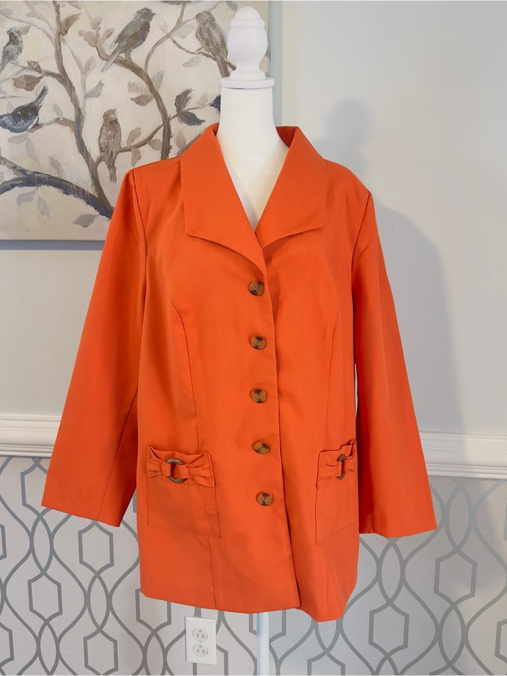Alison Woods Womans Jacket Light Weight Orange SZ 20W 5 Button Front 2 Pockets